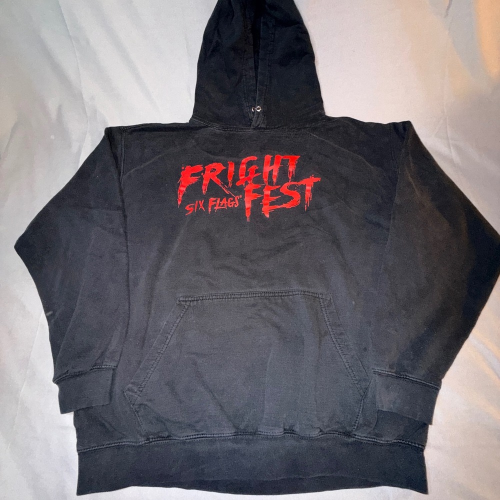 Six Flags Fright Fest Hoodie Mens XL Black Good Great America Clown Graphic‎